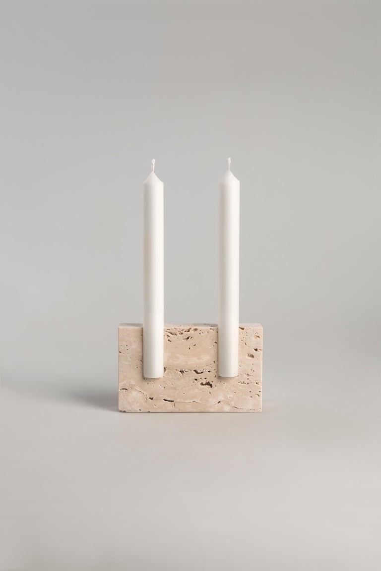 White Travertine Sculpted Candleholder by Sanna Völker 11