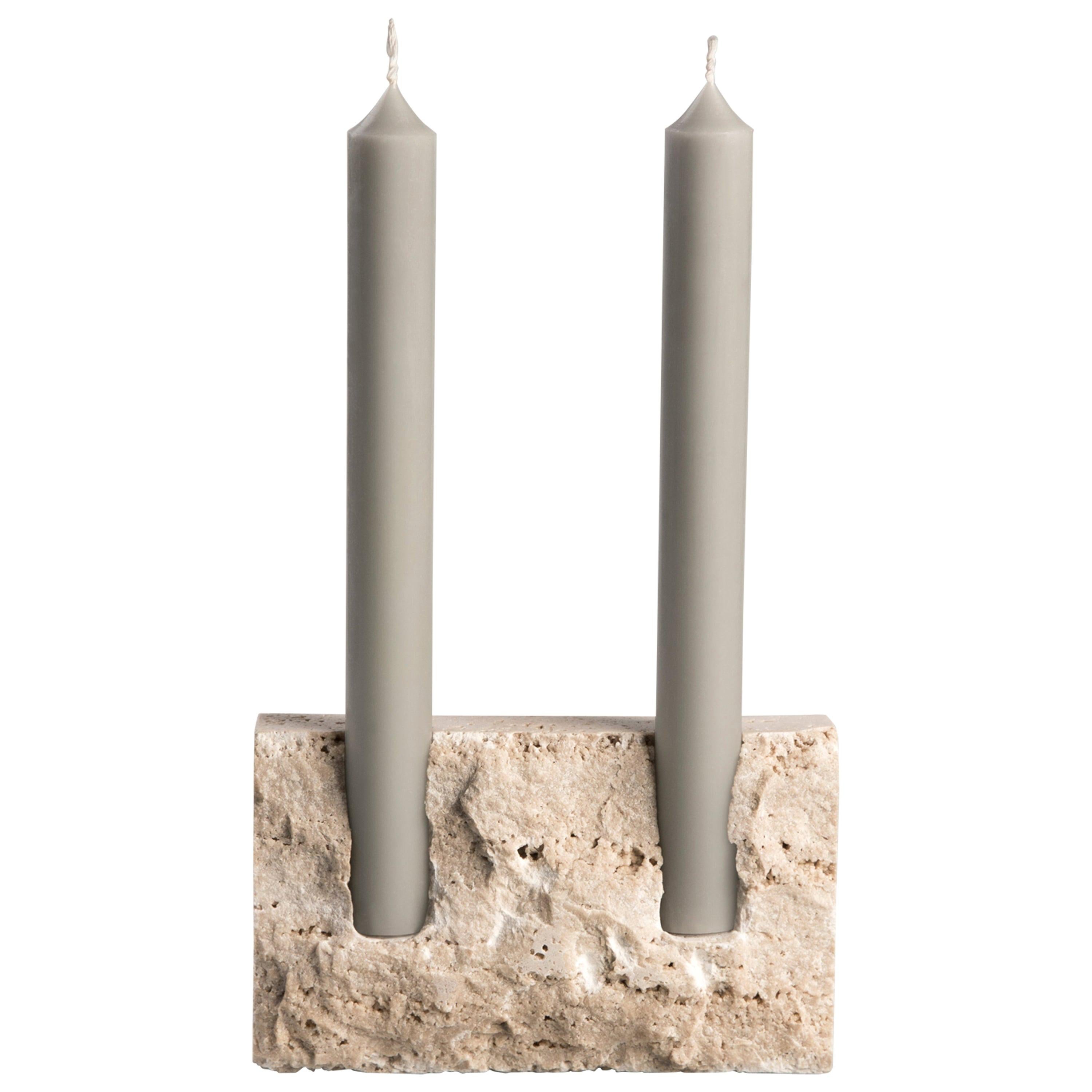 White Travertine Sculpted Candleholder by Sanna Völker