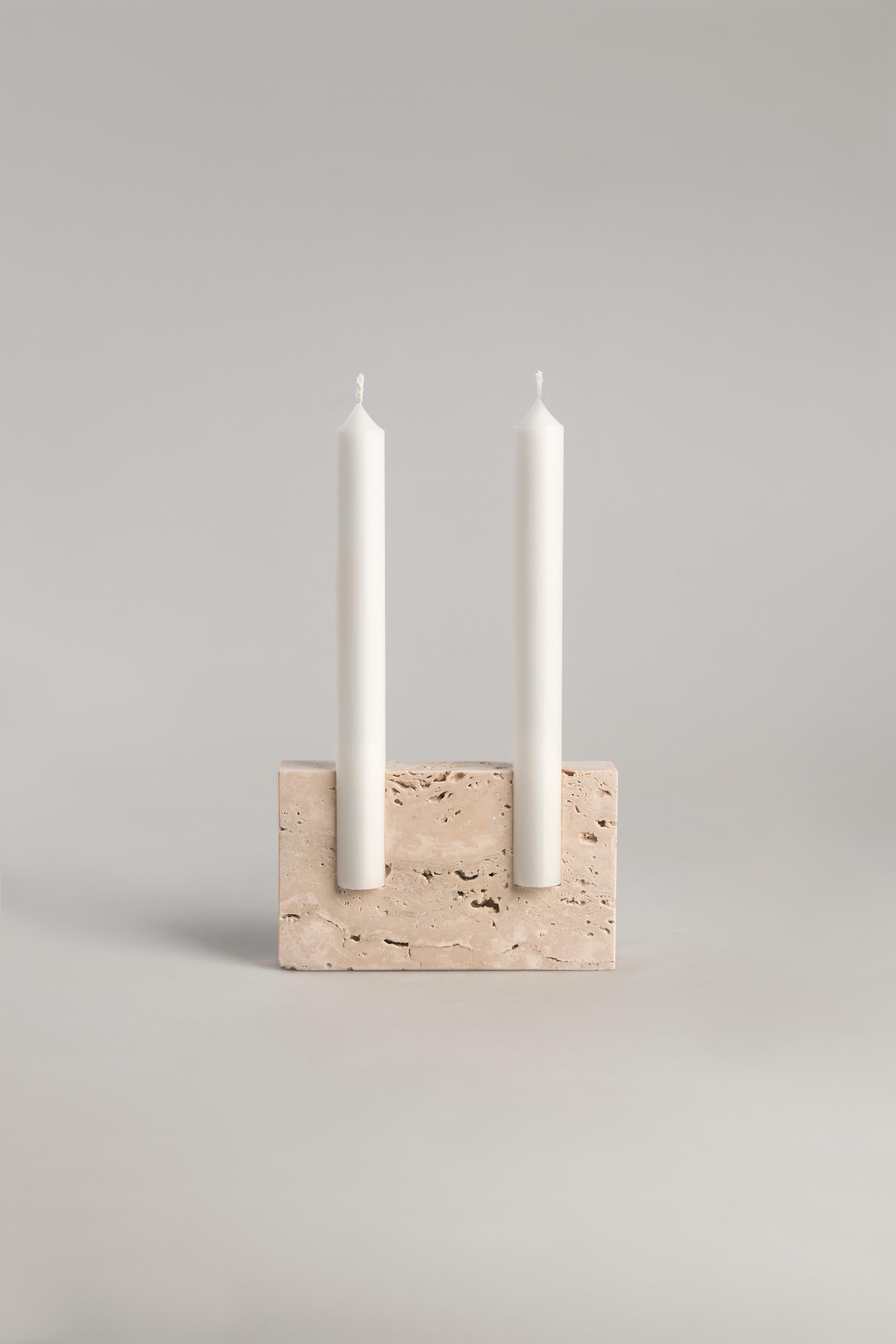 White Travertine Sculpted Candleholder by Sanna Völker For Sale 11