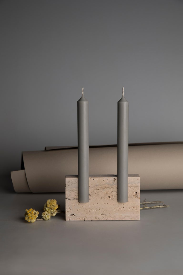 White Travertine Sculpted Candleholder by Sanna Völker For Sale 14