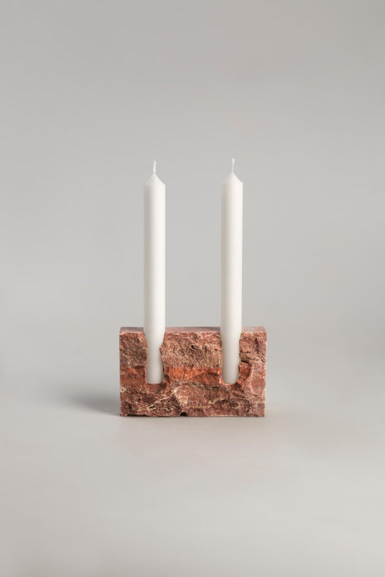 White Travertine Sculpted Candleholder by Sanna Völker In New Condition For Sale In Geneve, CH