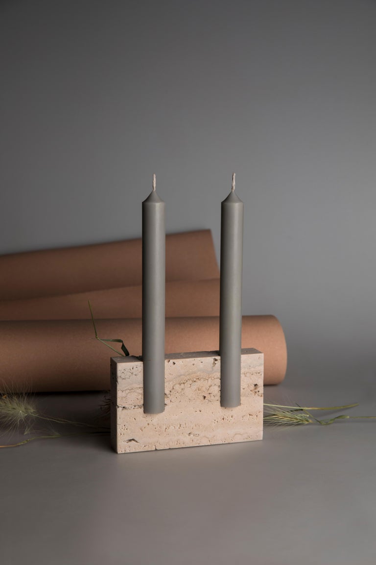 White Travertine Sculpted Candleholder by Sanna Völker For Sale 3