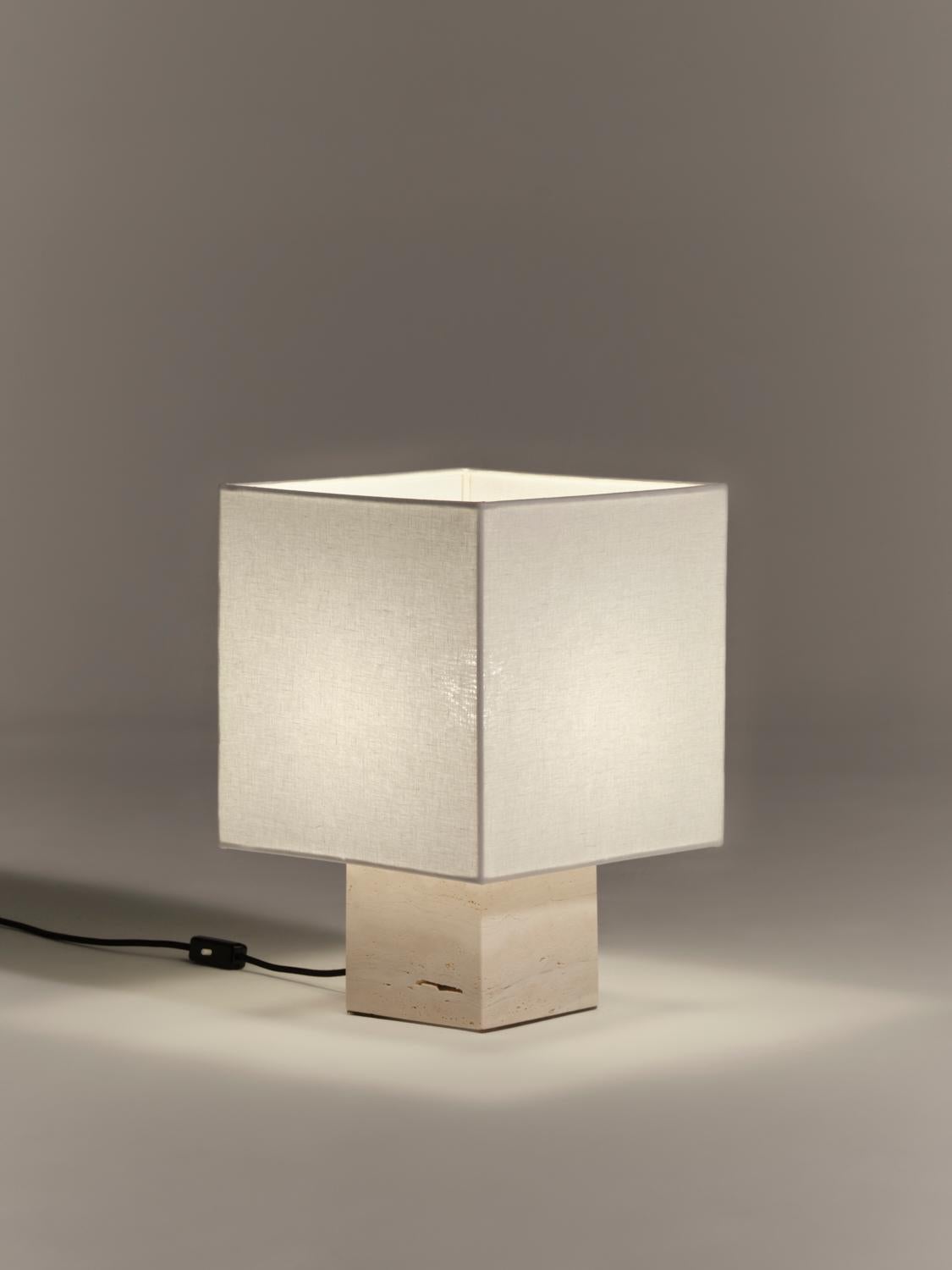 Post-Modern White Travertine Small Roma 1 Square Table Lamp by NASSI For Sale