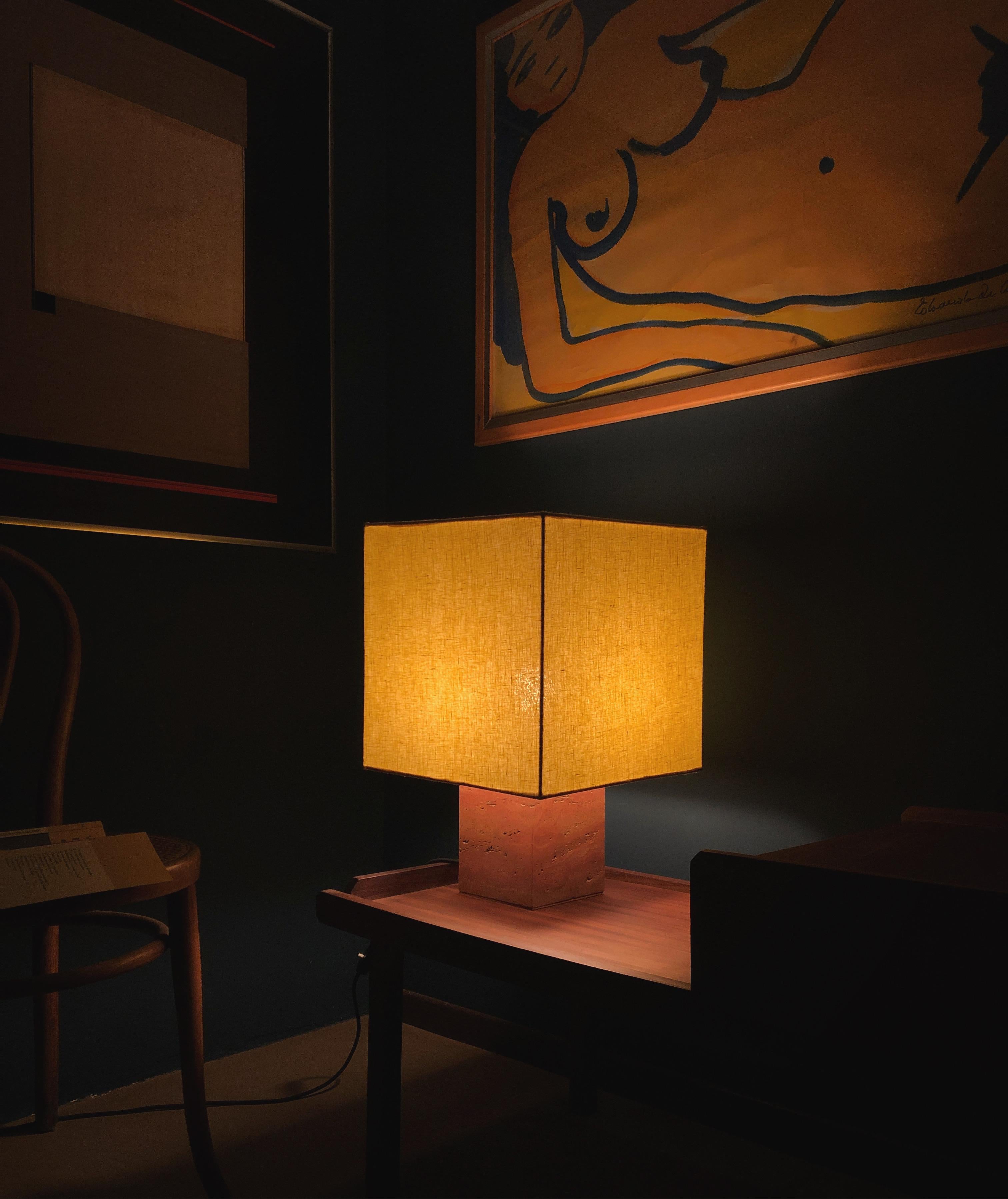 Italian White Travertine Small Roma 1 Square Table Lamp by NASSI For Sale