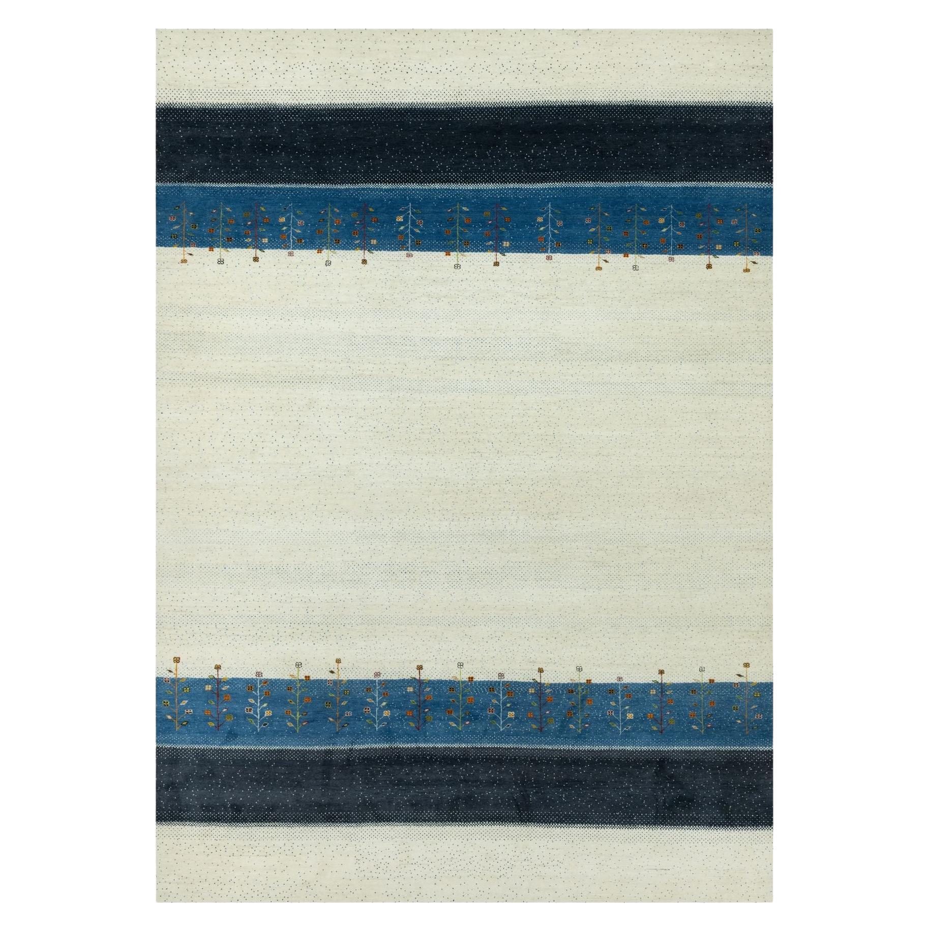 White Tree Design Modern Gabbeh Lori Buft Pure Wool Hand Knotted Oriental Rug