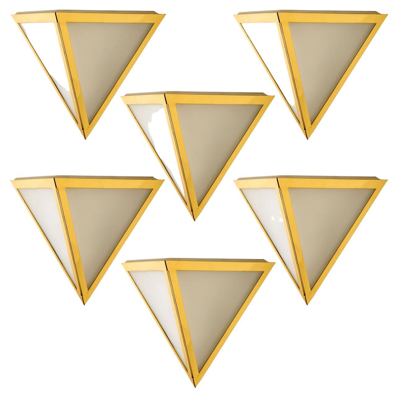 White Triangle Glass Wall Lights by Limburg, 1970s