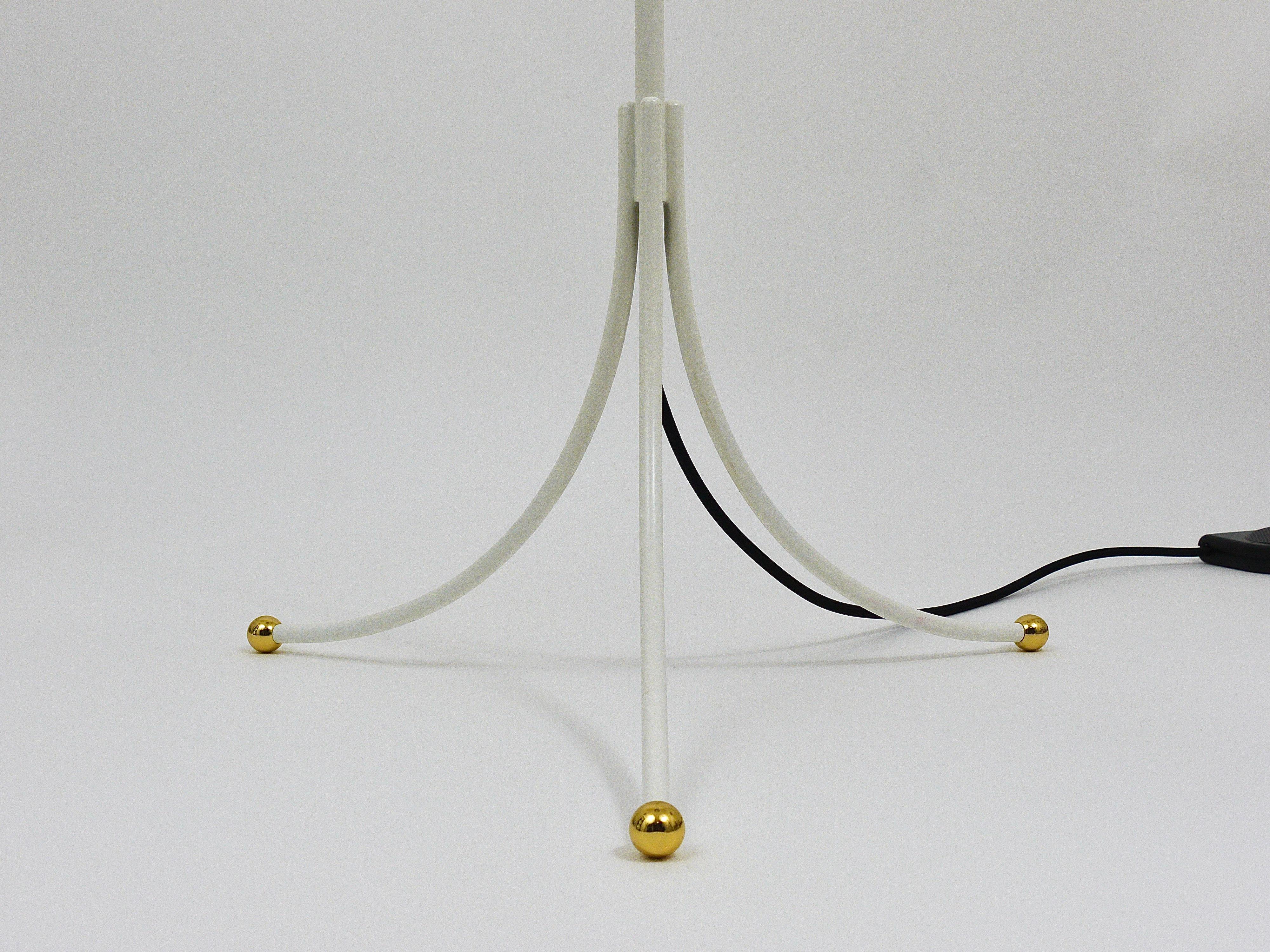 Metal White Tripod Brass Floor Lamp, Haus & Garten, Frank & Wlach Attr, Austria, 1950s For Sale