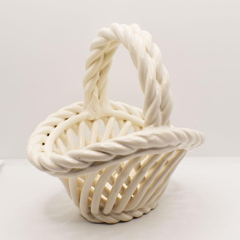 white ceramic woven bread basket