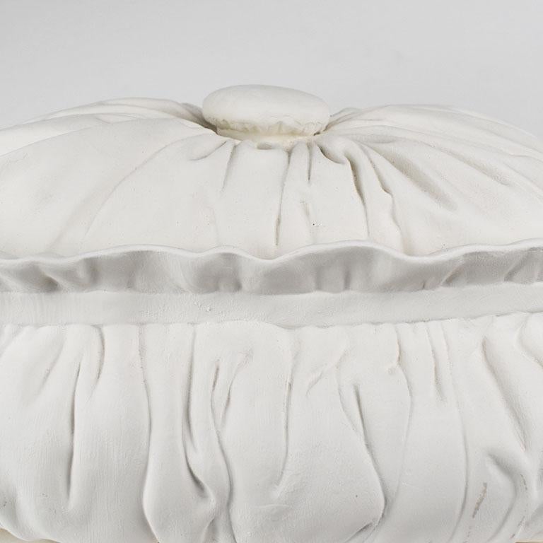 American White Trompe L’Oeil Faux Fabric Unglazed Ceramic Plaster Dish or Taureen w/ Lid