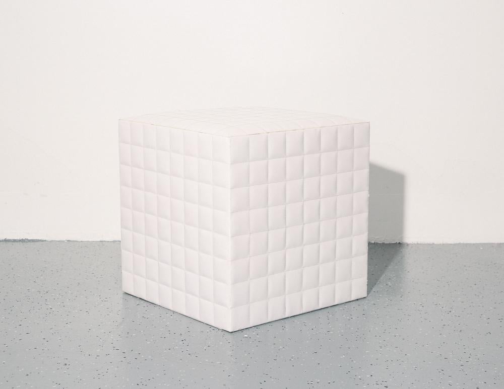 Post-Modern White Tufted Cube Ottoman