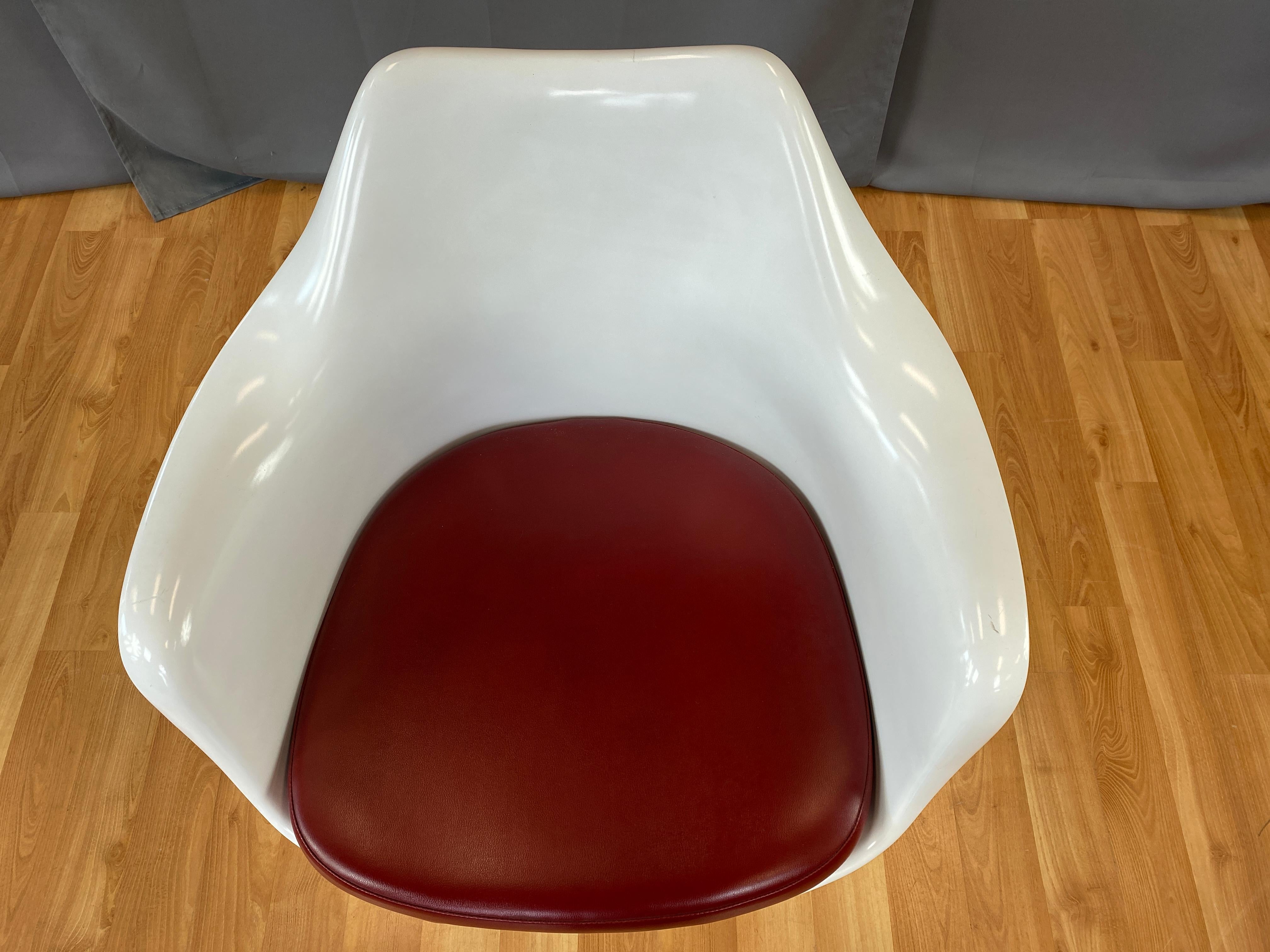 White Tulip Armchair w/Red Leather Eero Saarinen for Knoll A 2