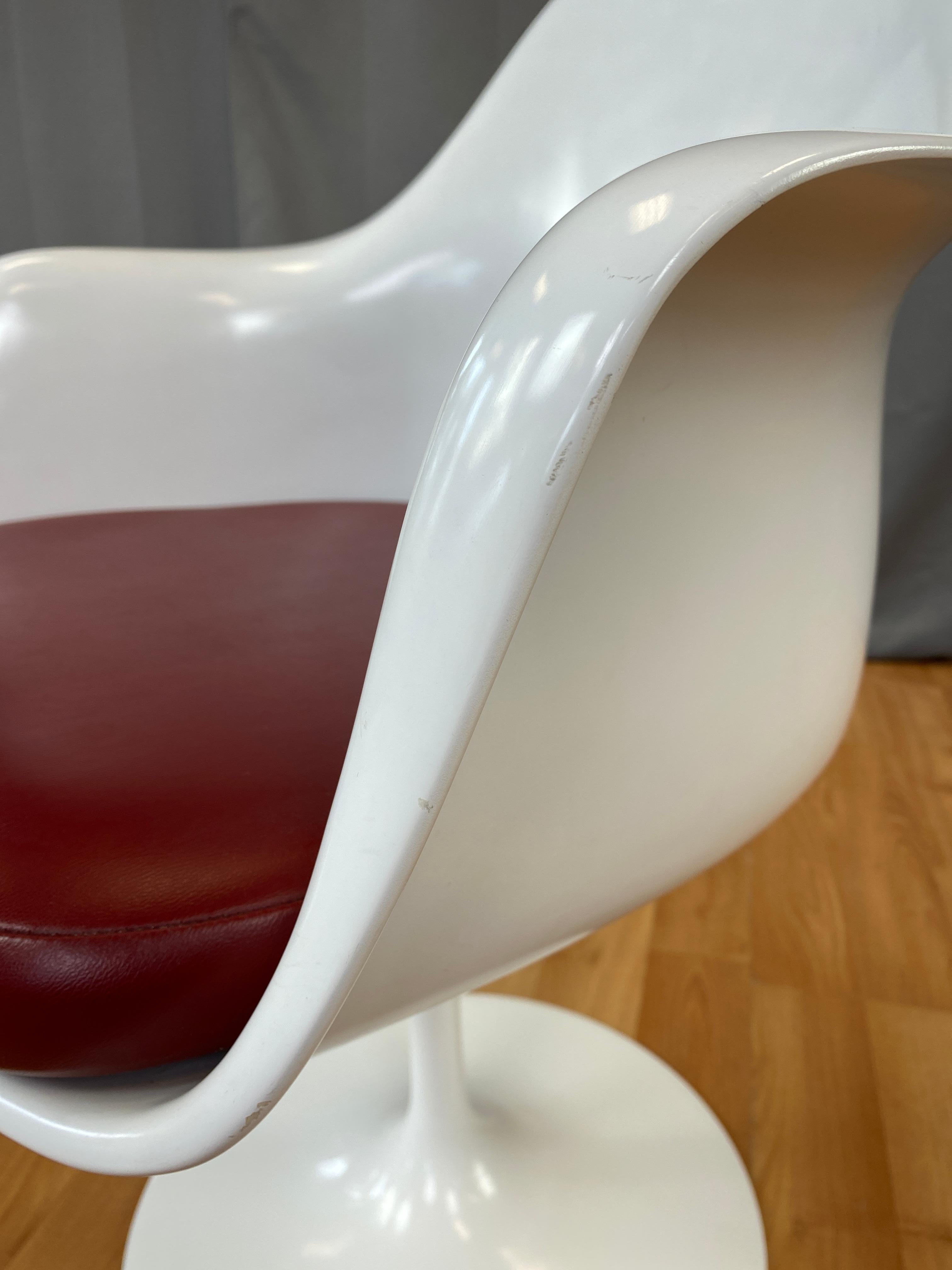 White Tulip Armchair w/Red Leather Eero Saarinen for Knoll A 7
