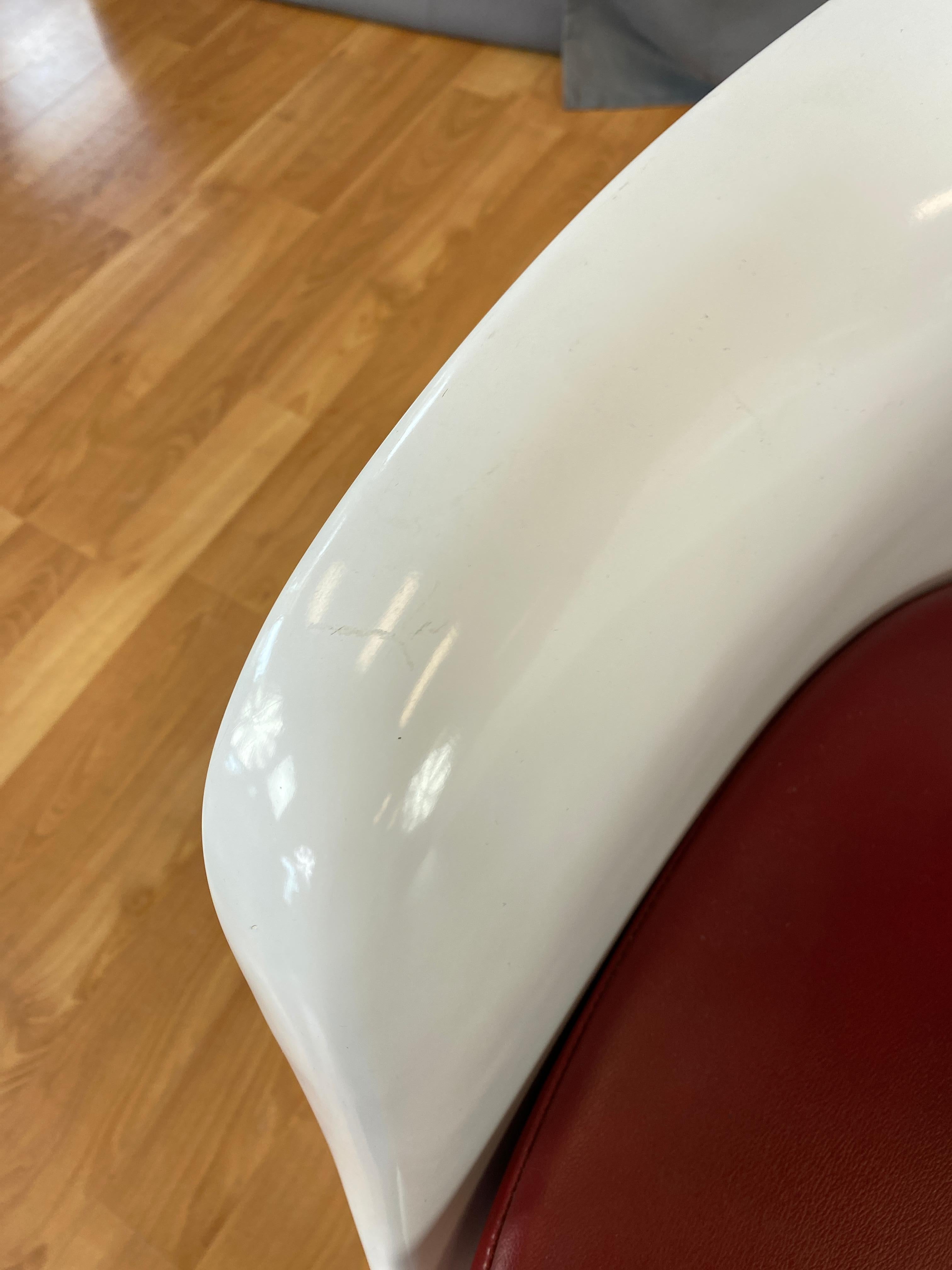 White Tulip Armchair w/Red Leather Eero Saarinen for Knoll A 1