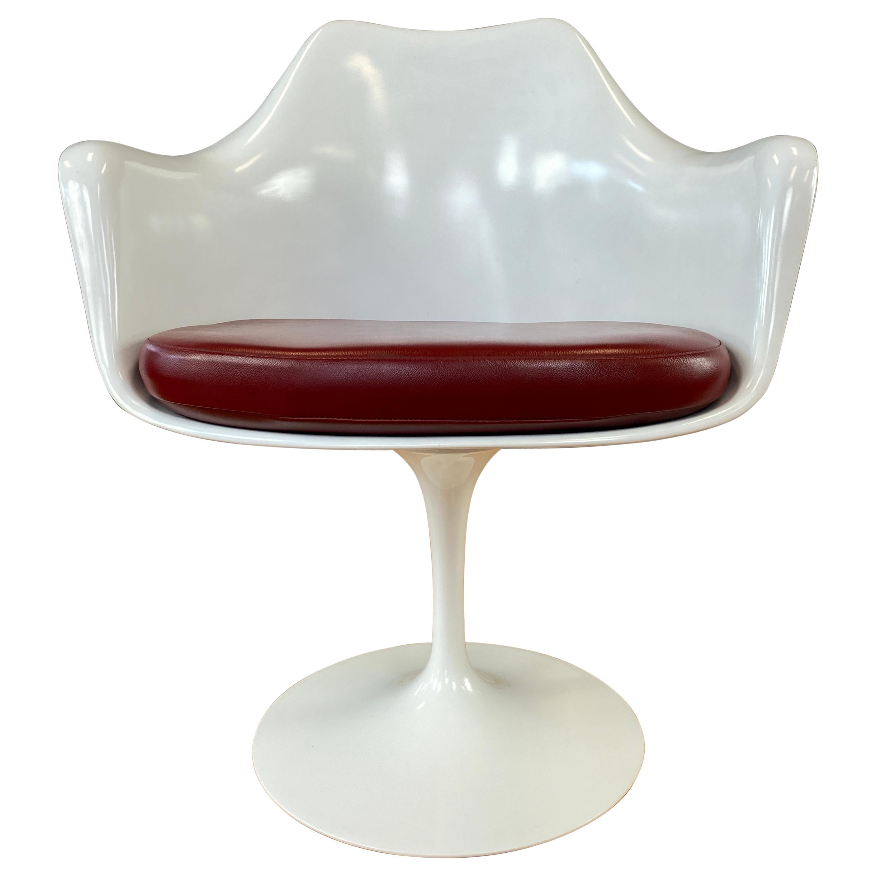 White Tulip Armchair w/Red Leather Eero Saarinen for Knoll A
