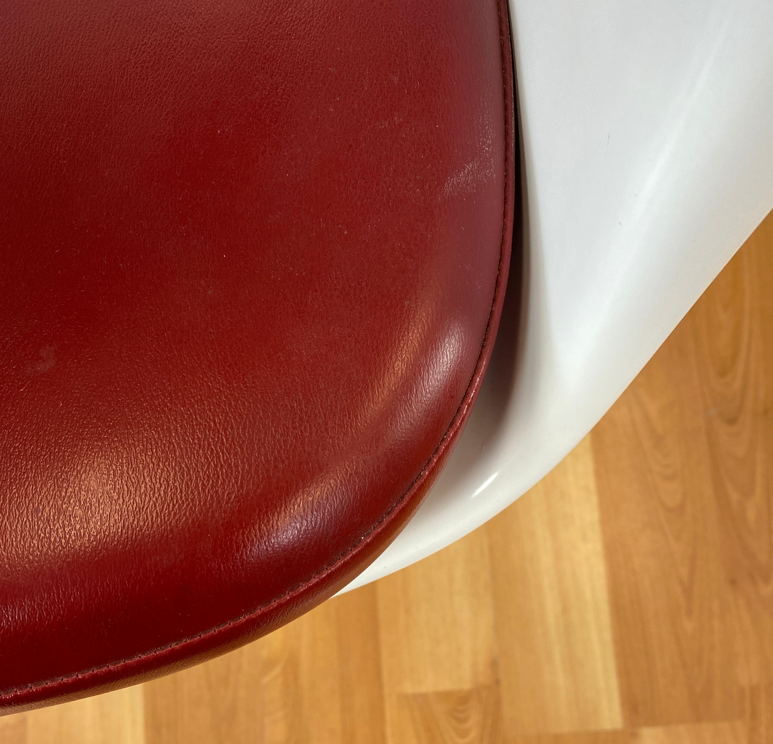 White Tulip Armchair w/Red Leather Eero Saarinen for Knoll B 4