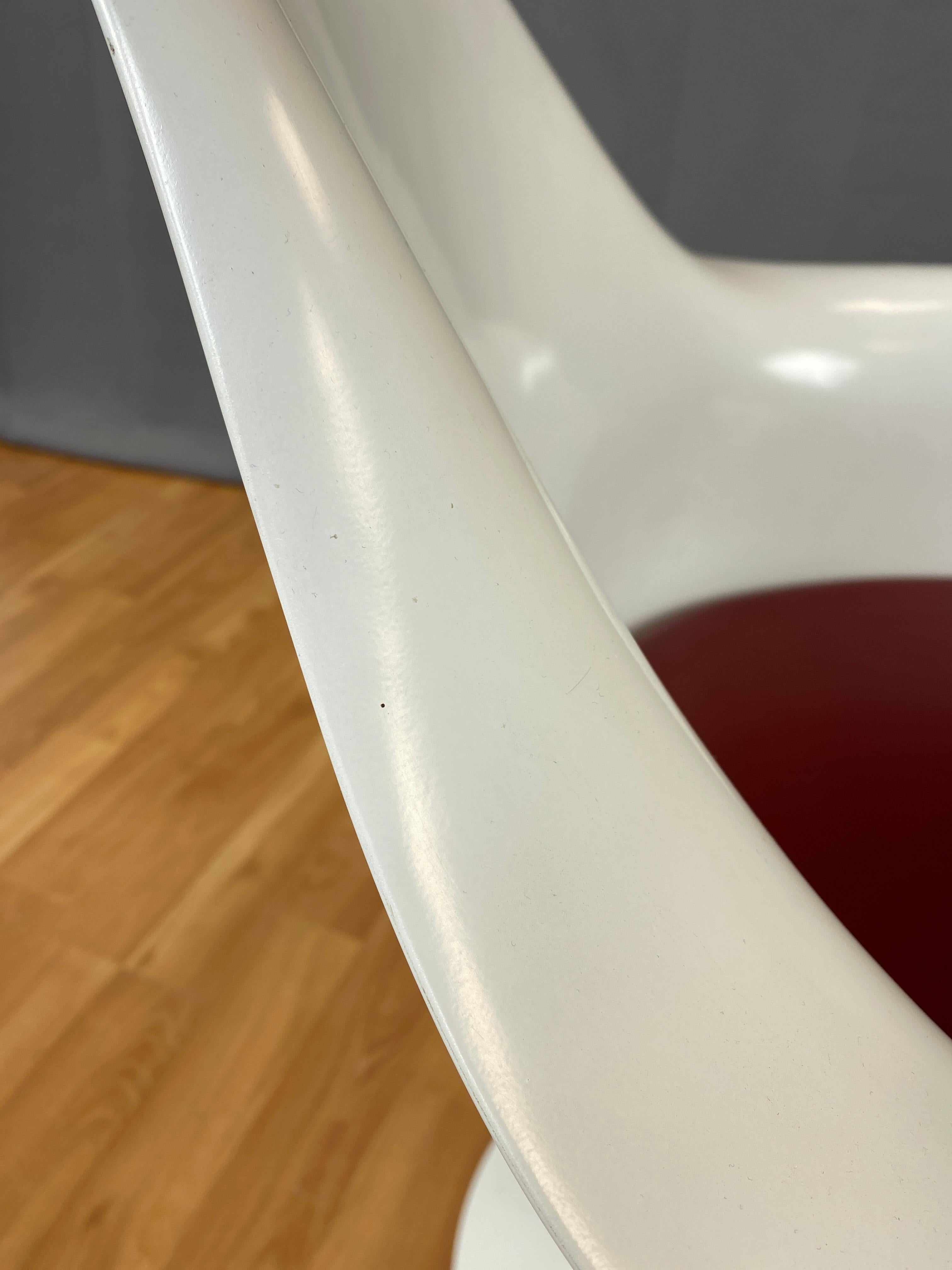 White Tulip Armchair w/Red Leather Eero Saarinen for Knoll B 5