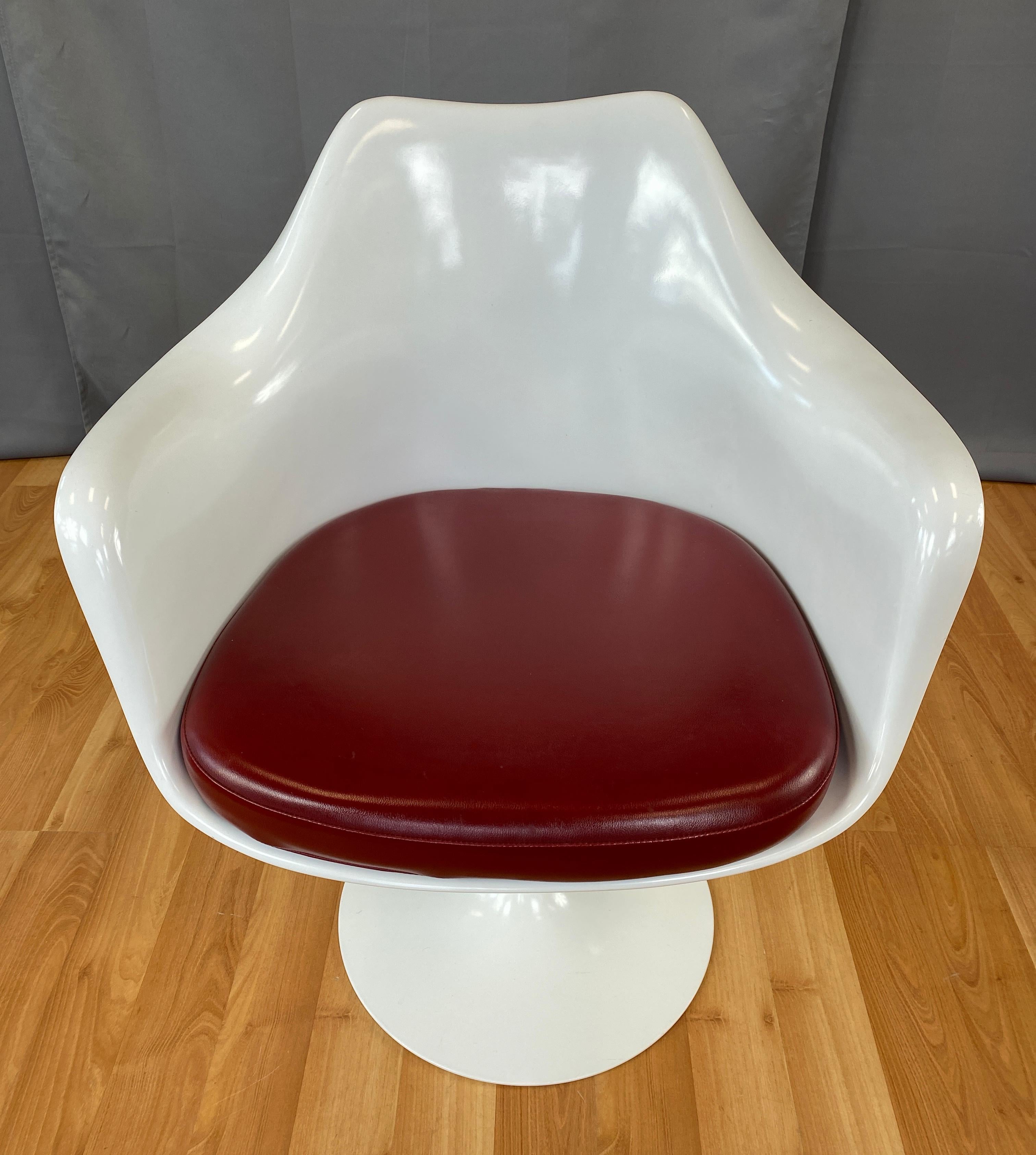 American White Tulip Armchair w/Red Leather Eero Saarinen for Knoll B