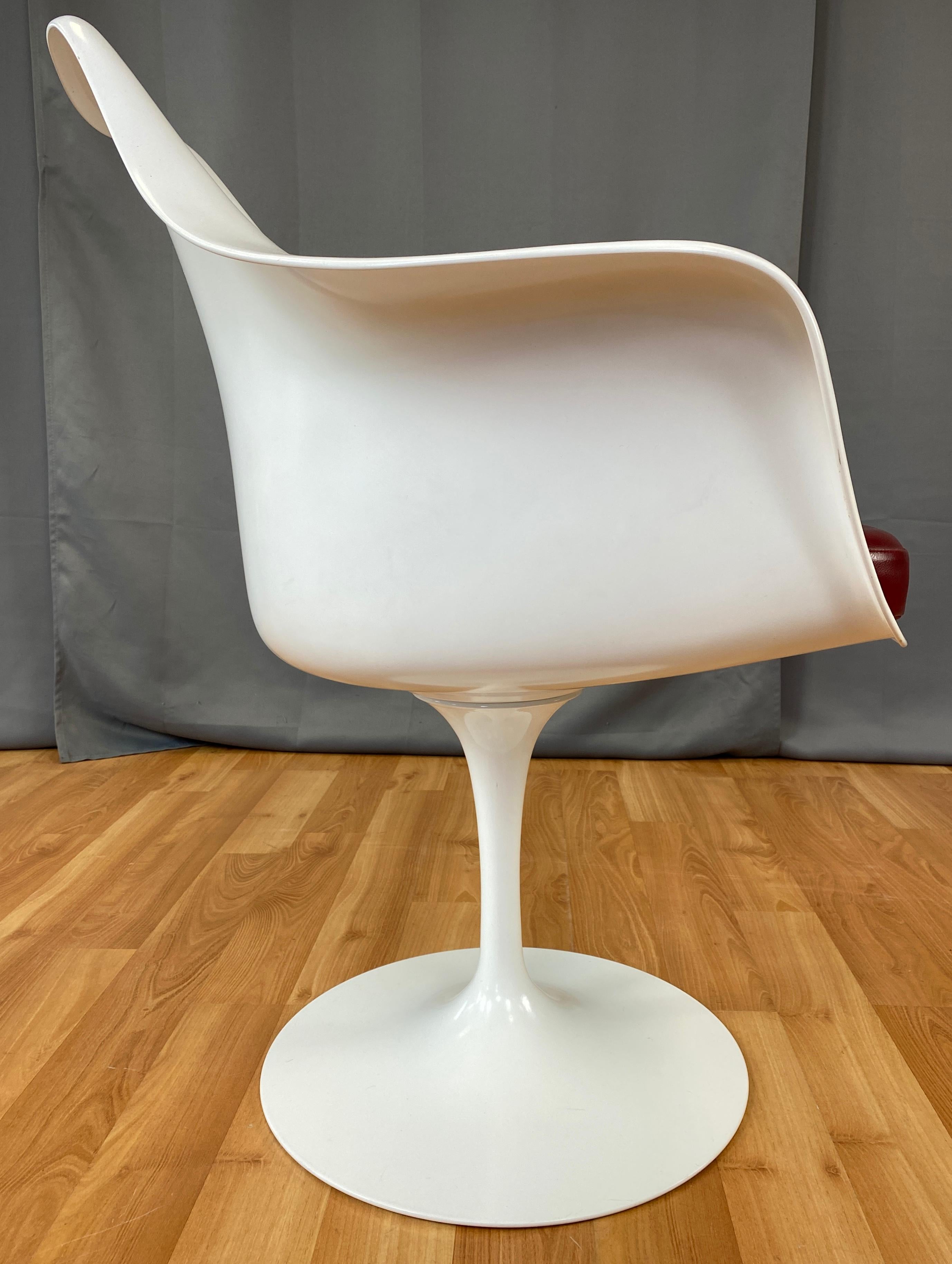 White Tulip Armchair w/Red Leather Eero Saarinen for Knoll B 2