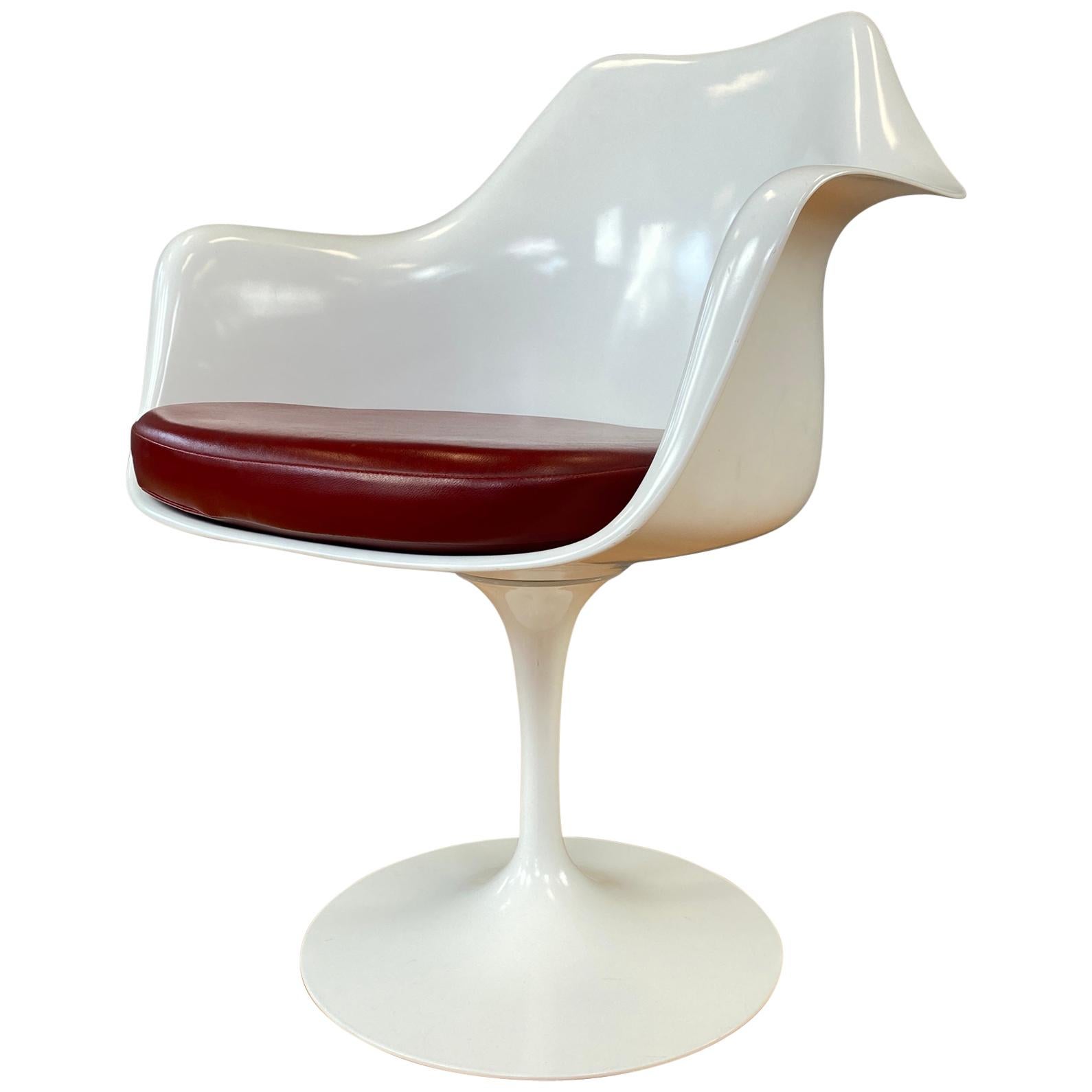 White Tulip Armchair w/Red Leather Eero Saarinen for Knoll B