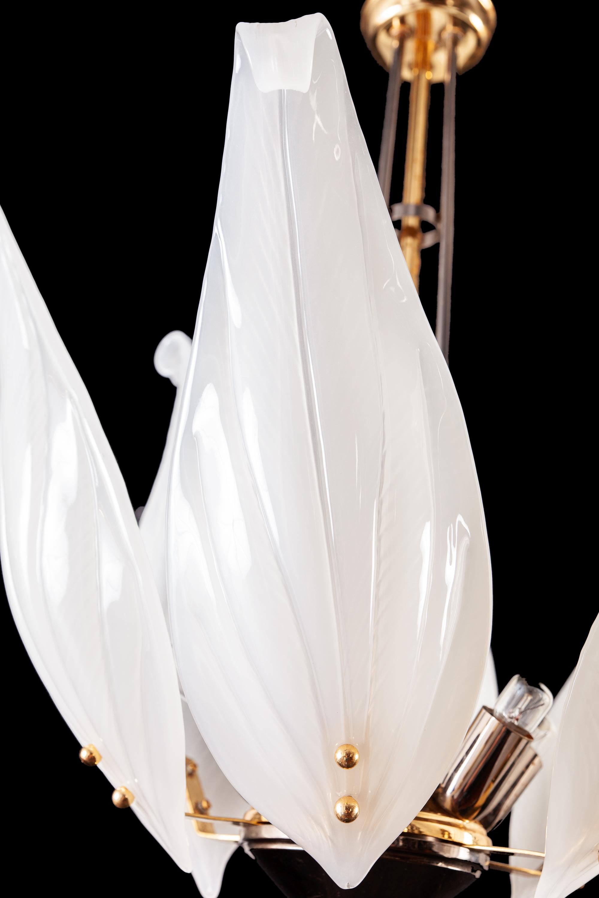 Modern White Tulip Italian Murano Glass Chandelier, 1970