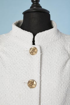 White tweed skirt- suit with owl 's branded button Chanel