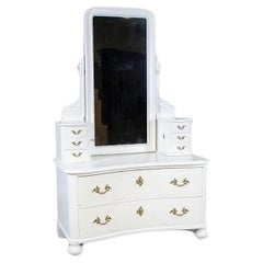 Antique White Two-Piece Mahogany Wood and Veneer Dresser With Tilt Mirror Circa 1900