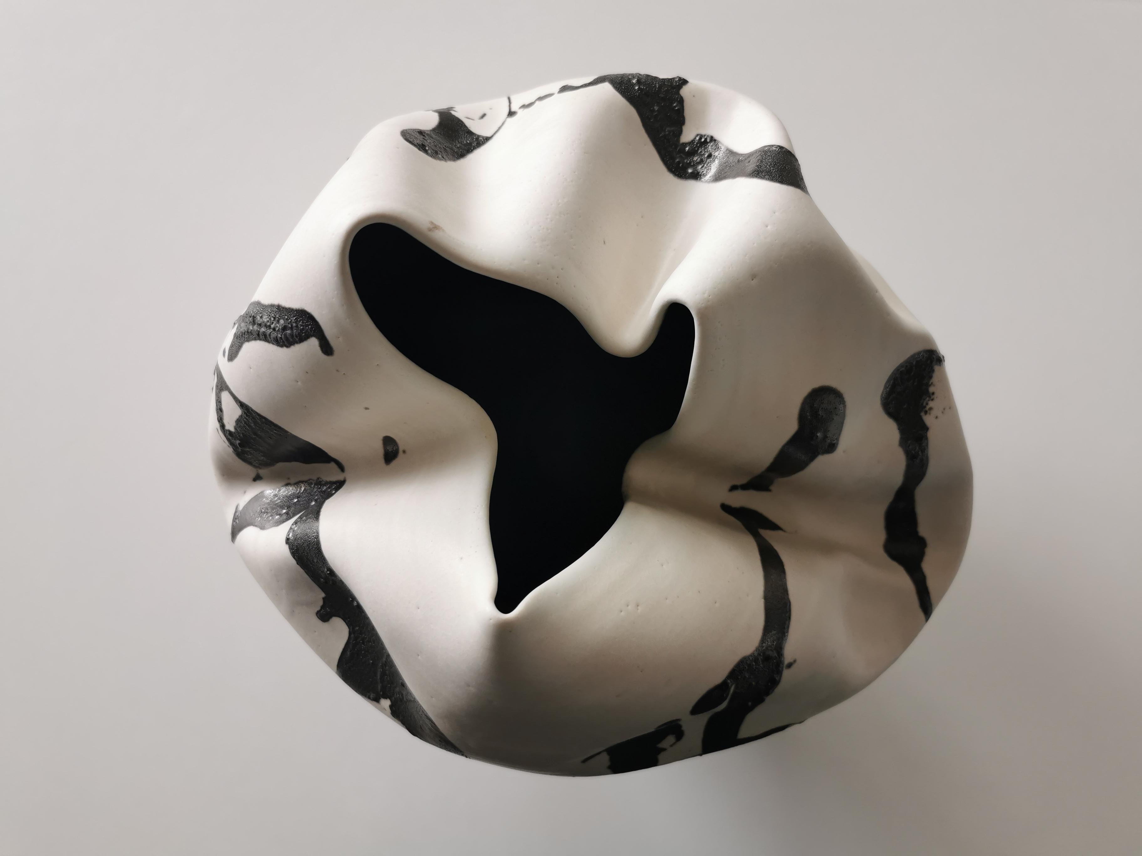 White Undulating Form Expressive Markings, Unique Ceramic Sculpture Vessel N.79 2