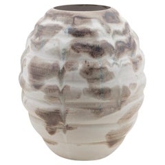 White Undulating Form with Gestural Glazed Marks, Vase, Interior Sculpture