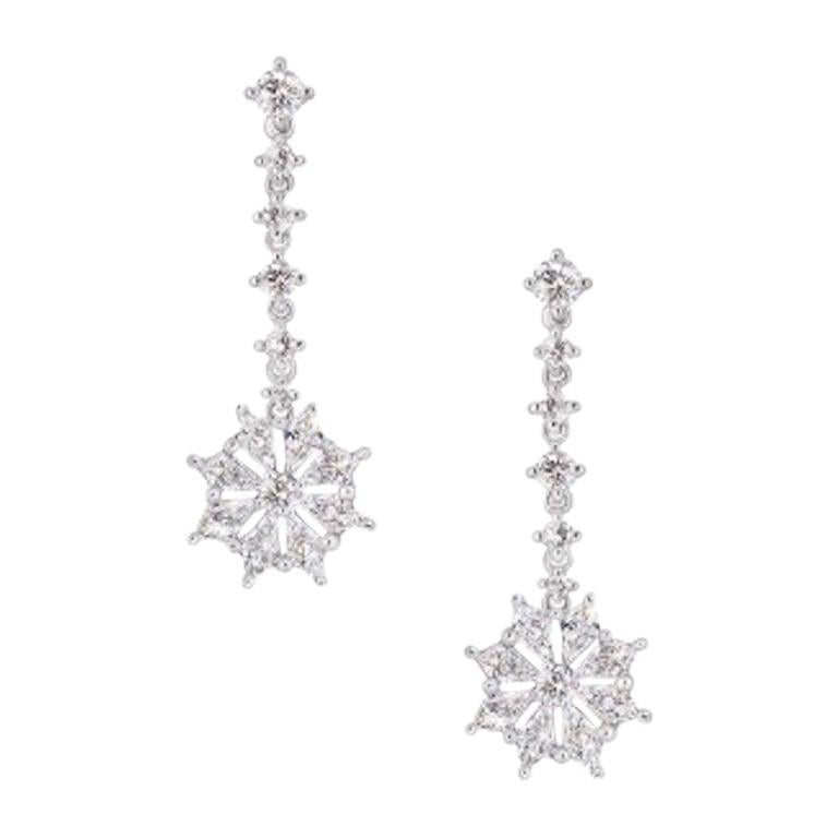 White Unique Cut Pure Diamond Impressive White Gold Drop Earrings