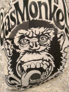 White unique GasMonkey upcycle t-shirt size M