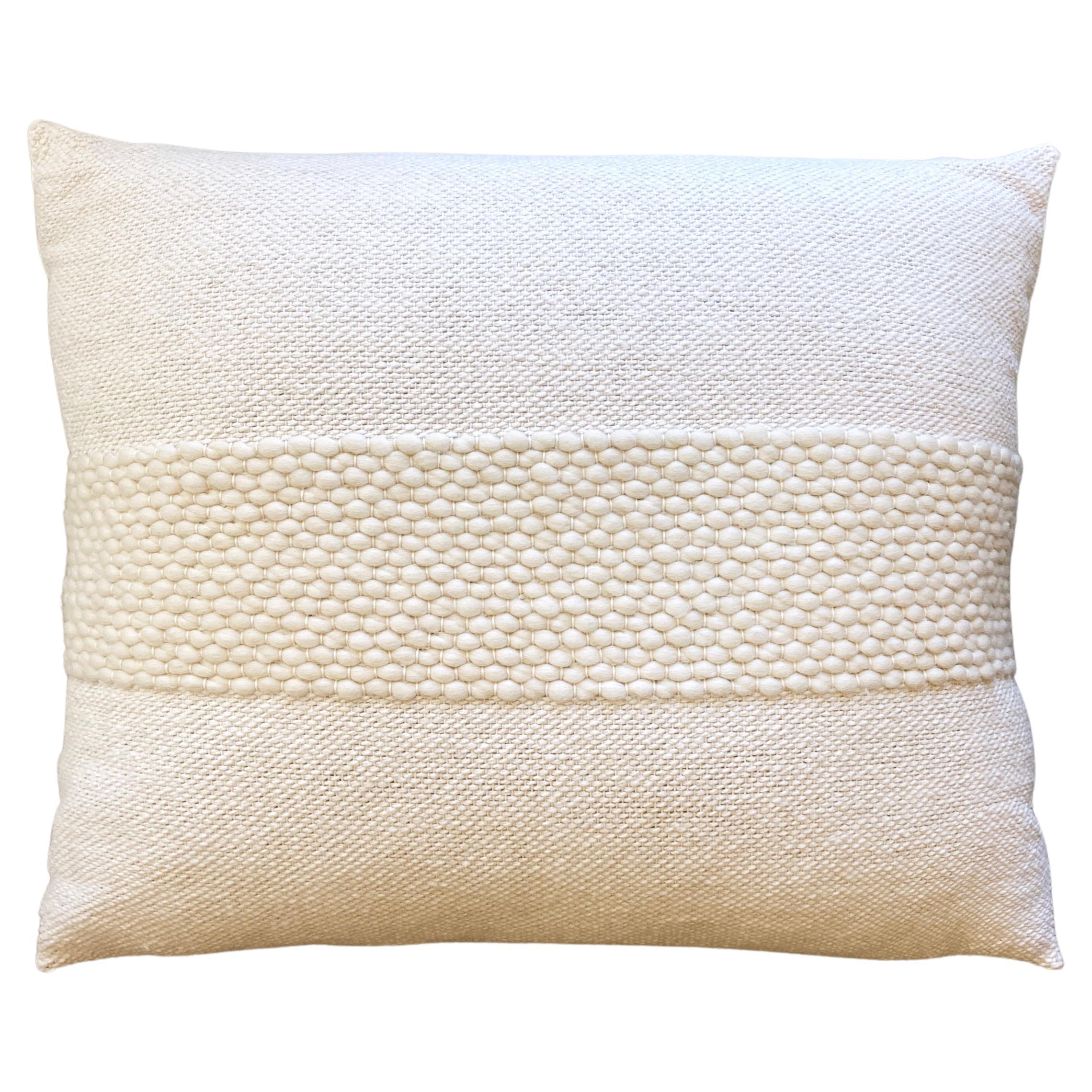 White Valle Cotton and Wool Handmade Large Throw Pillow 35" x 28" For Sale