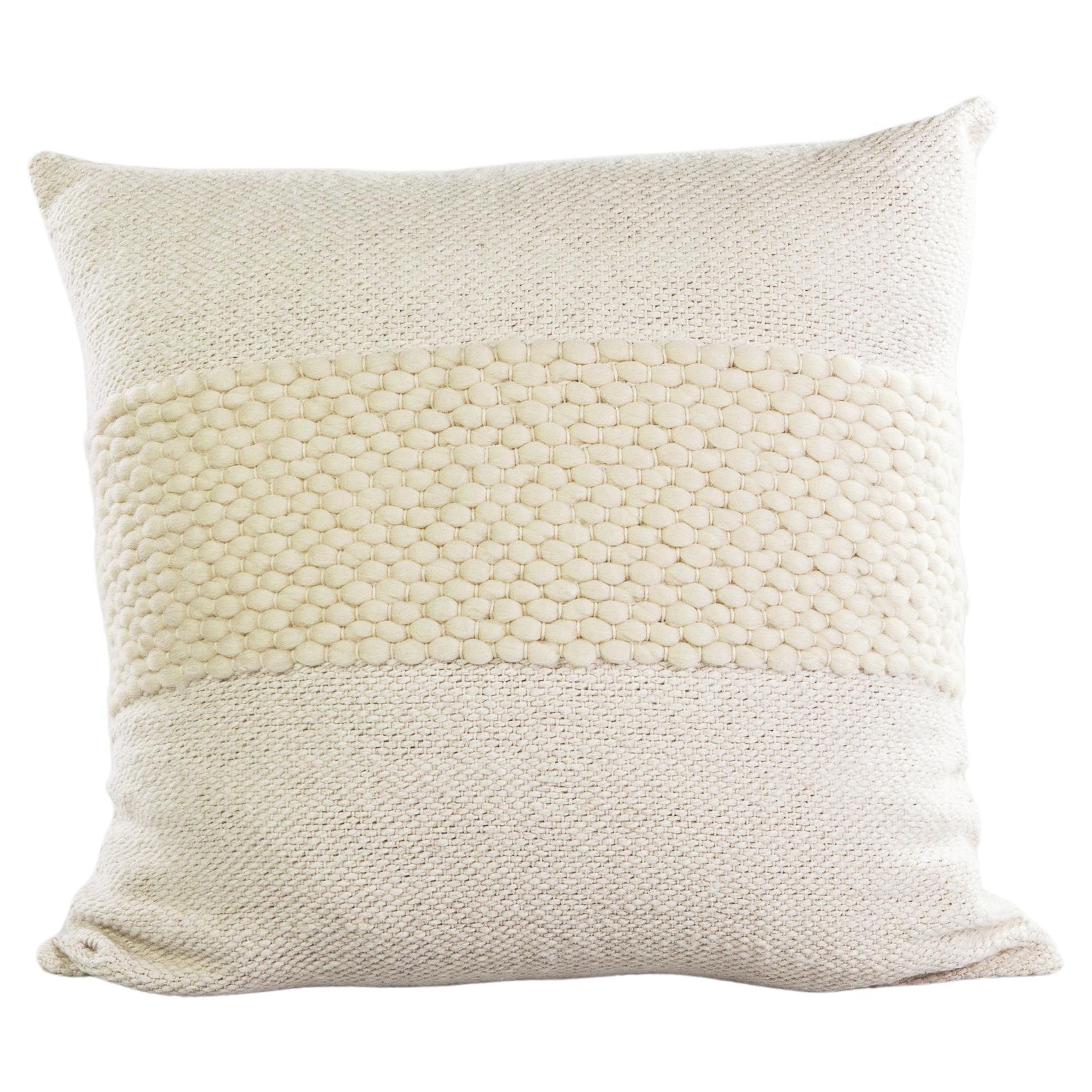 White Valle Cotton and Wool Handmade Throw Pillow For Sale