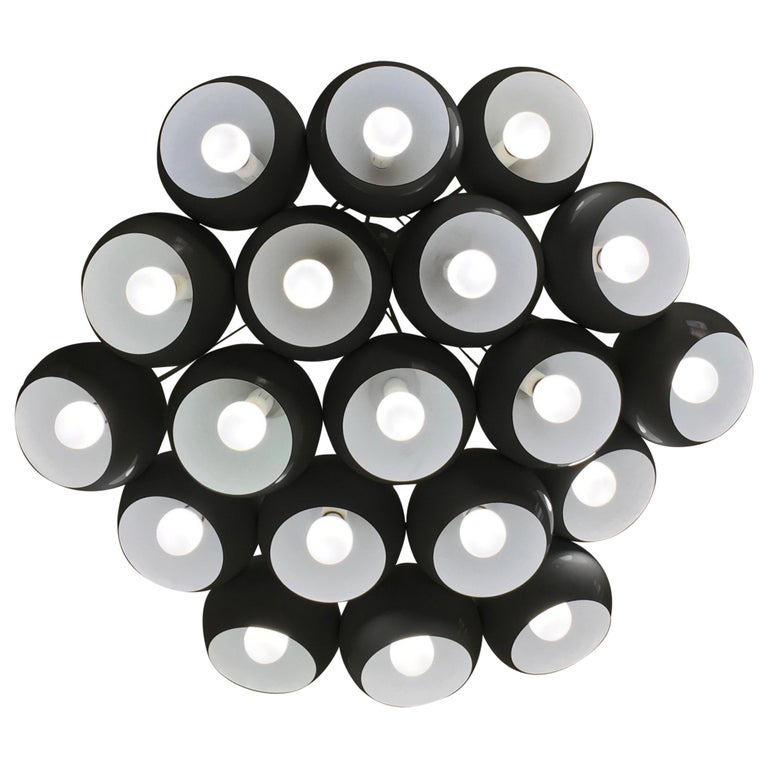 White Varnished Metal Chandelier with Lampshades, Italy, 1980s