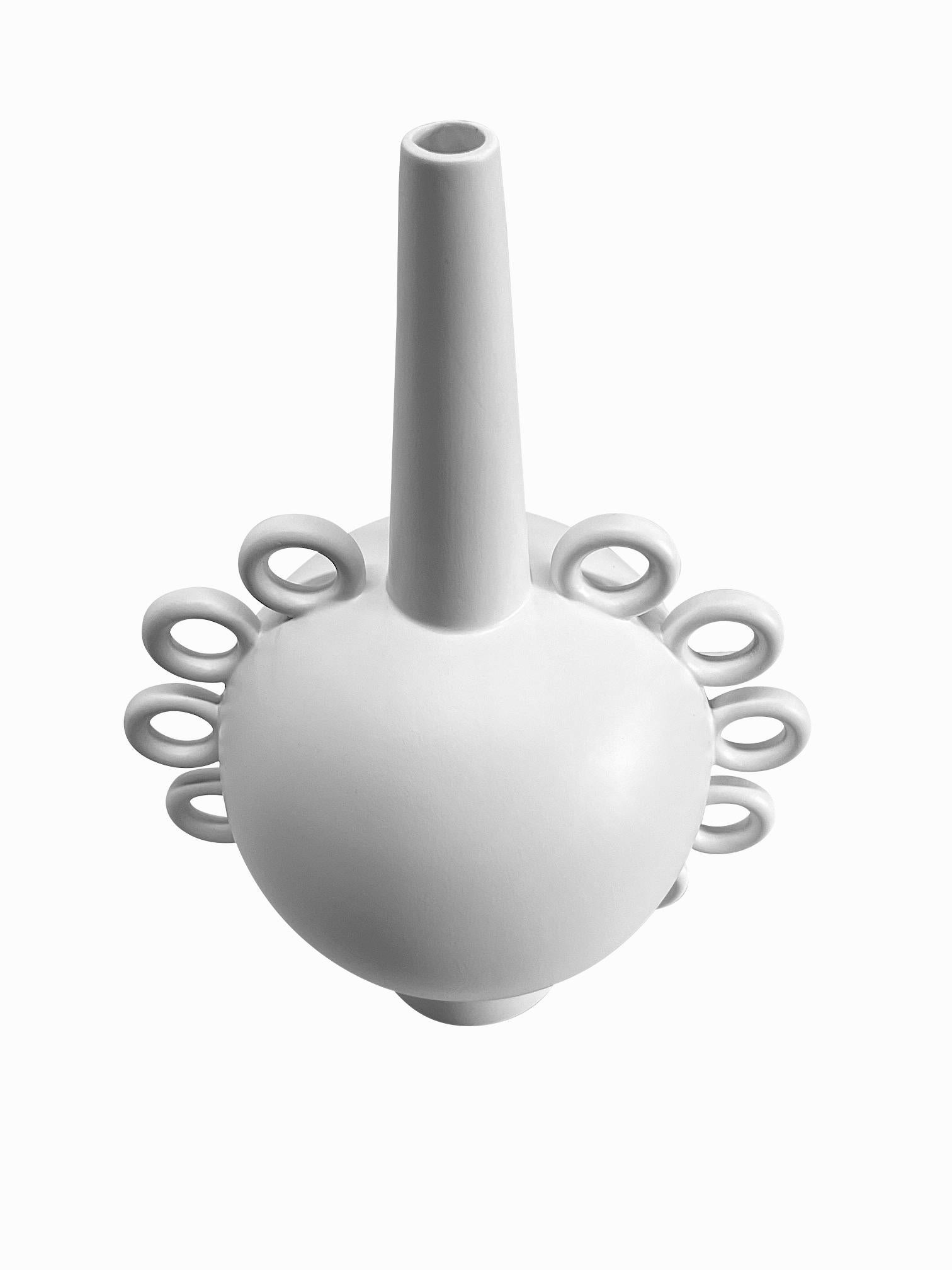 Ceramic White Vase All-Over Circles, France, Contemporary For Sale