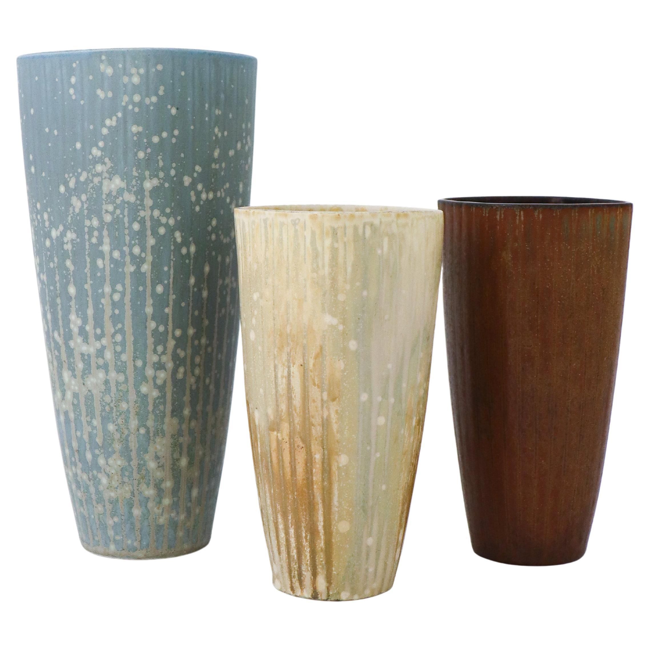 Set of 3 Vases, Gunnar Nylund, Rörstrand, Scandinavian Midcentury Vintage For Sale
