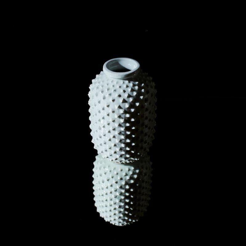 Swedish White Vase in Glazed Ceramic with Spiky Surface by Gunnar Nylund For Sale
