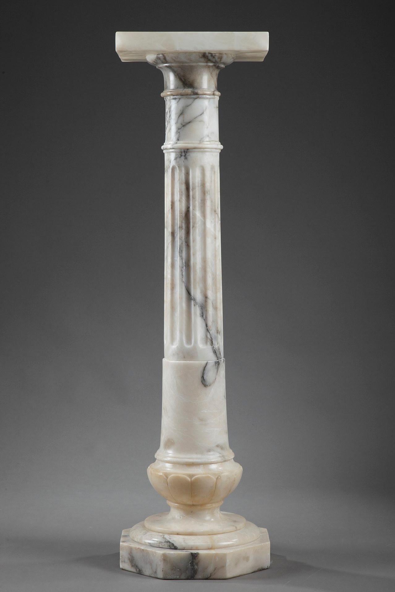French White Veined Marble Pedestal, Late 19th Century