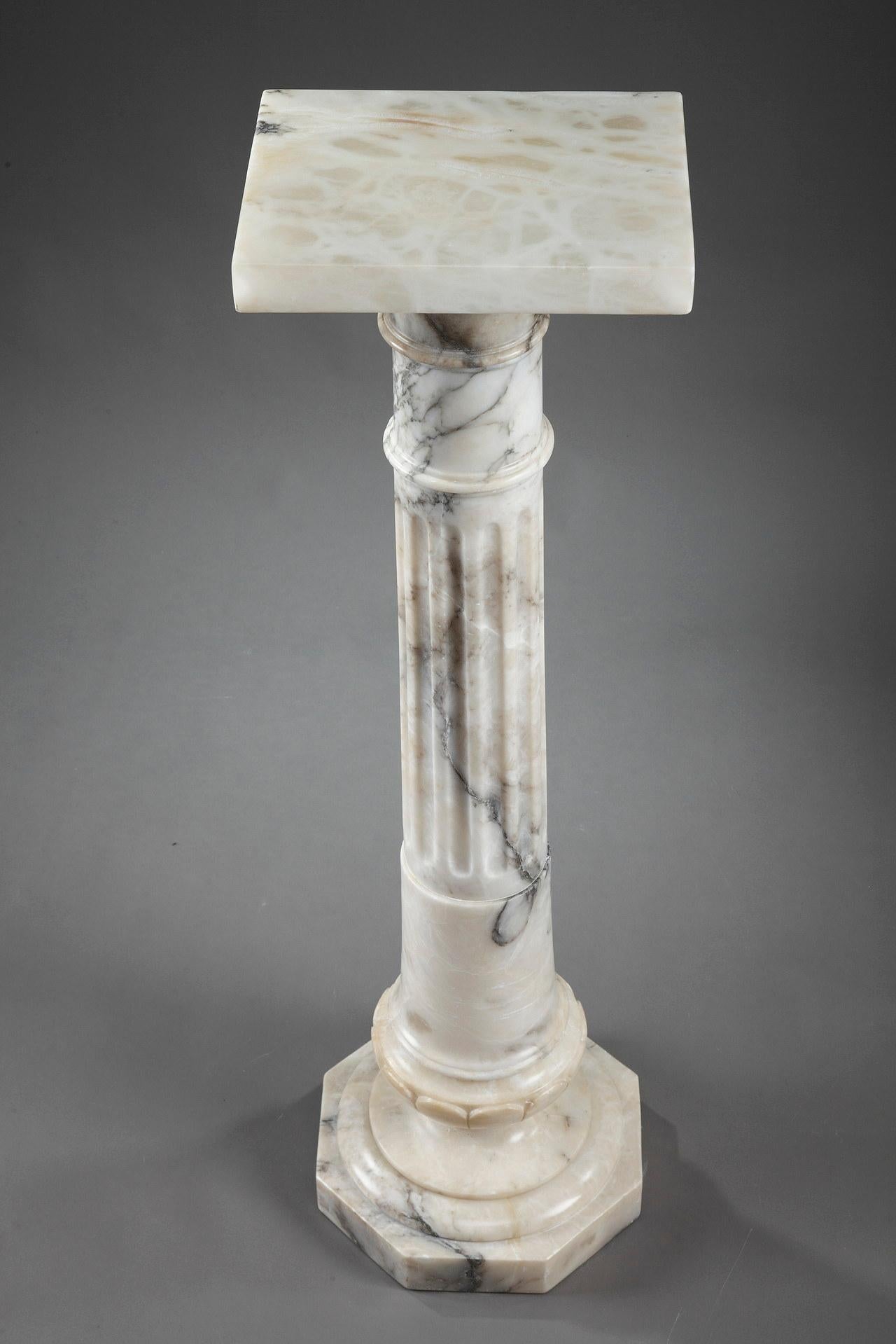 White Veined Marble Pedestal, Late 19th Century 1