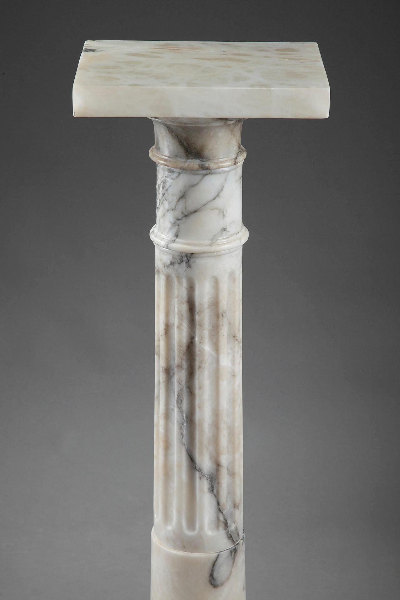 White Veined Marble Pedestal, Late 19th Century 2
