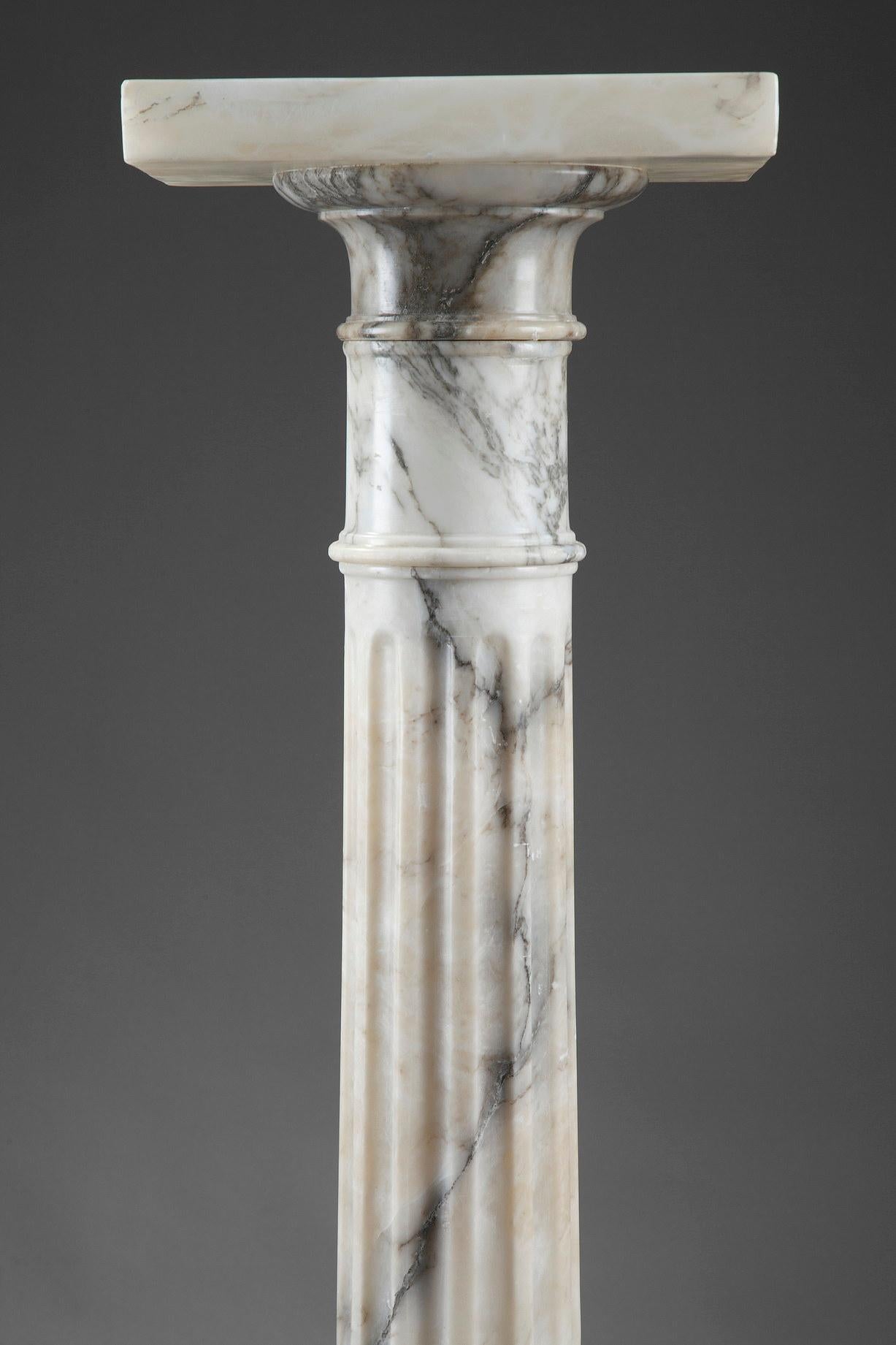 White Veined Marble Pedestal, Late 19th Century 4