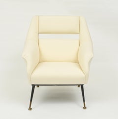 White Velvet Gigi Radice Minotti Pair of Lounge Chairs, Italy, 1950s