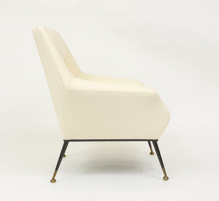 White Velvet Gigi Radice Minotti Pair of Lounge Chairs, Italy, 1950s For Sale 1