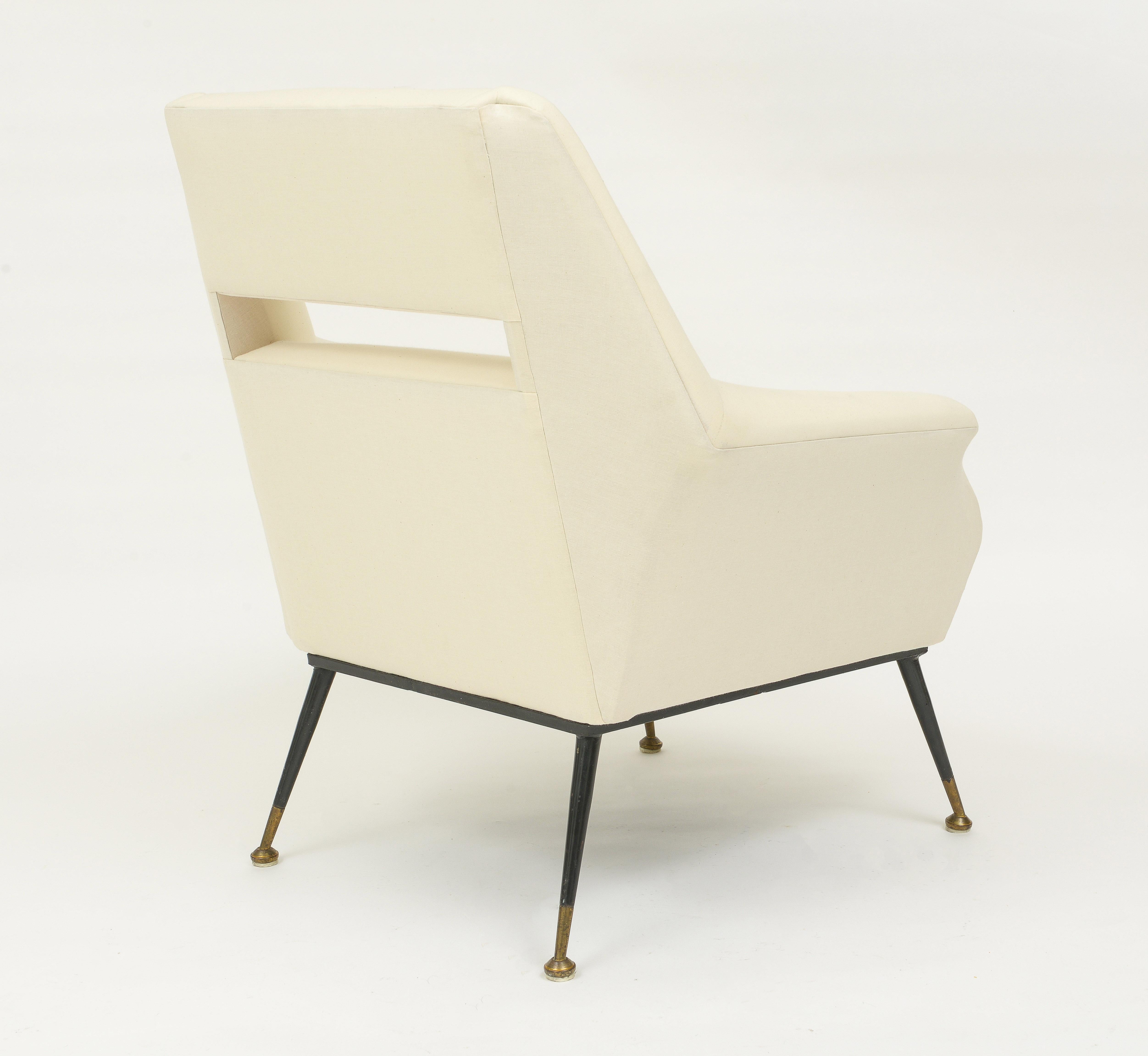 White Velvet Gigi Radice Minotti Pair of Lounge Chairs, Italy, 1950s 2