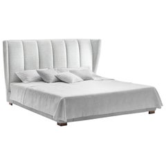 In stock in Los Angeles, White Velvet Magenta Bed, Designed by Luca Scacchetti