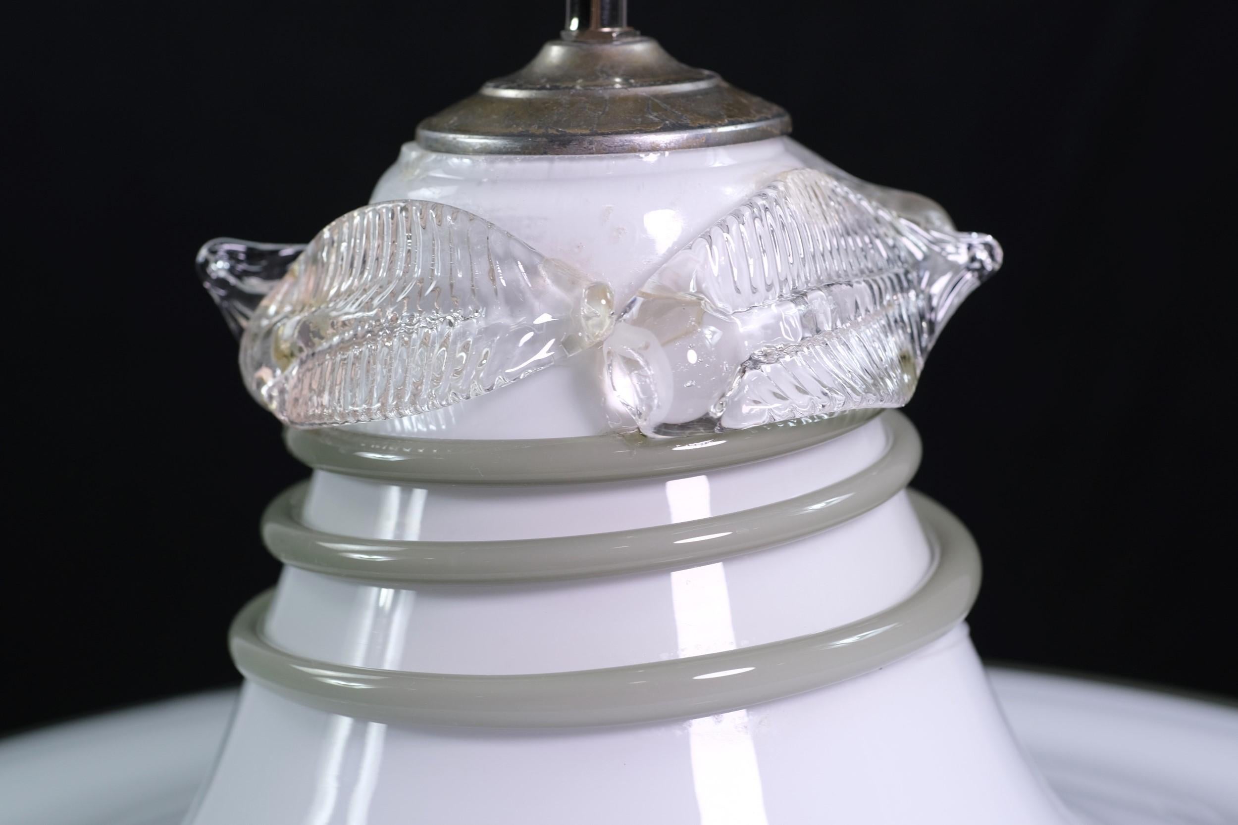 White Vetri Murano Glass Pendant Light Nickel Pole Hardware In Good Condition In New York, NY