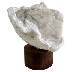 White Vintage Abstract Marble Sculpture on Wood Base