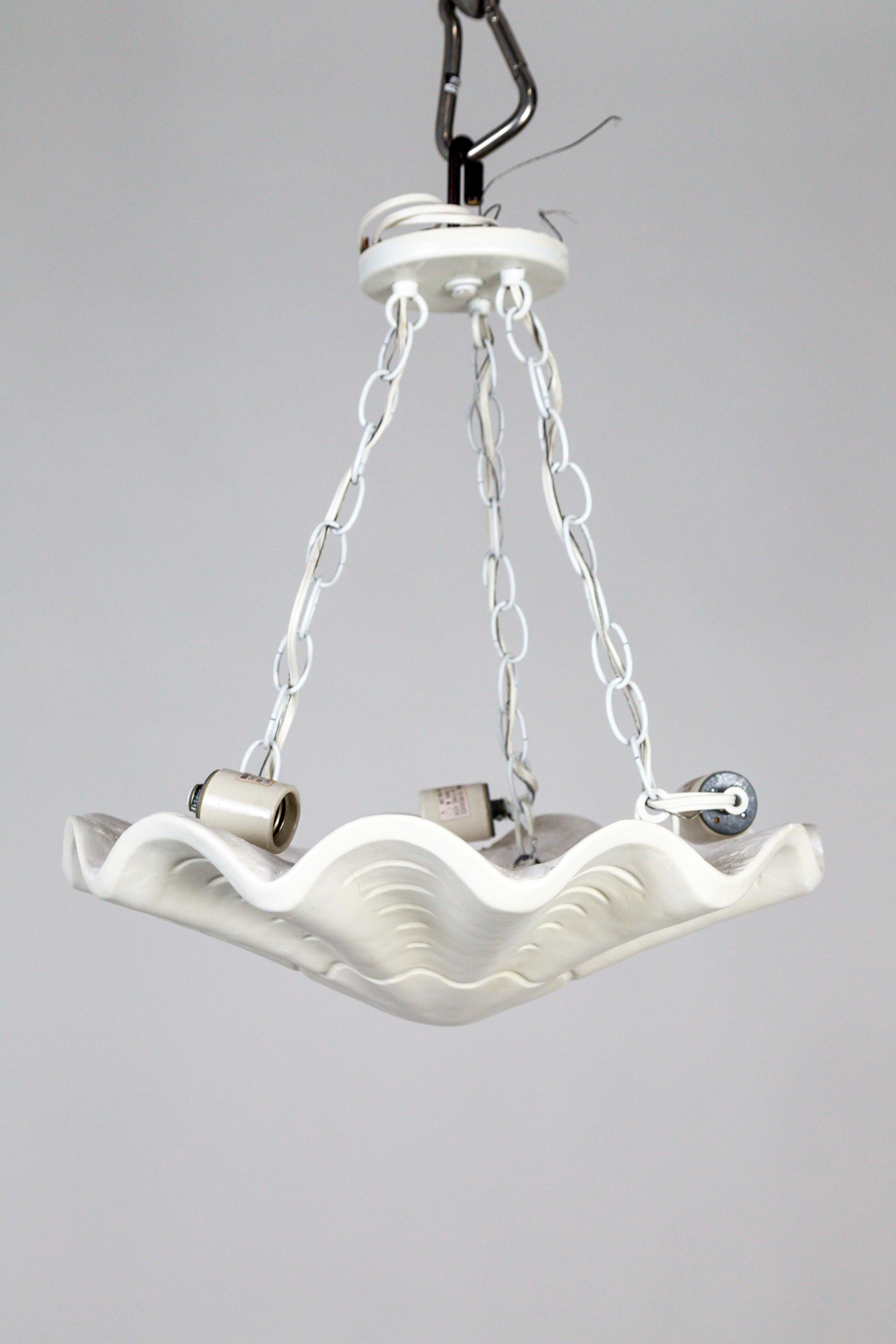 White Vintage Casella Undulating Shell Pendant Light In Good Condition In San Francisco, CA