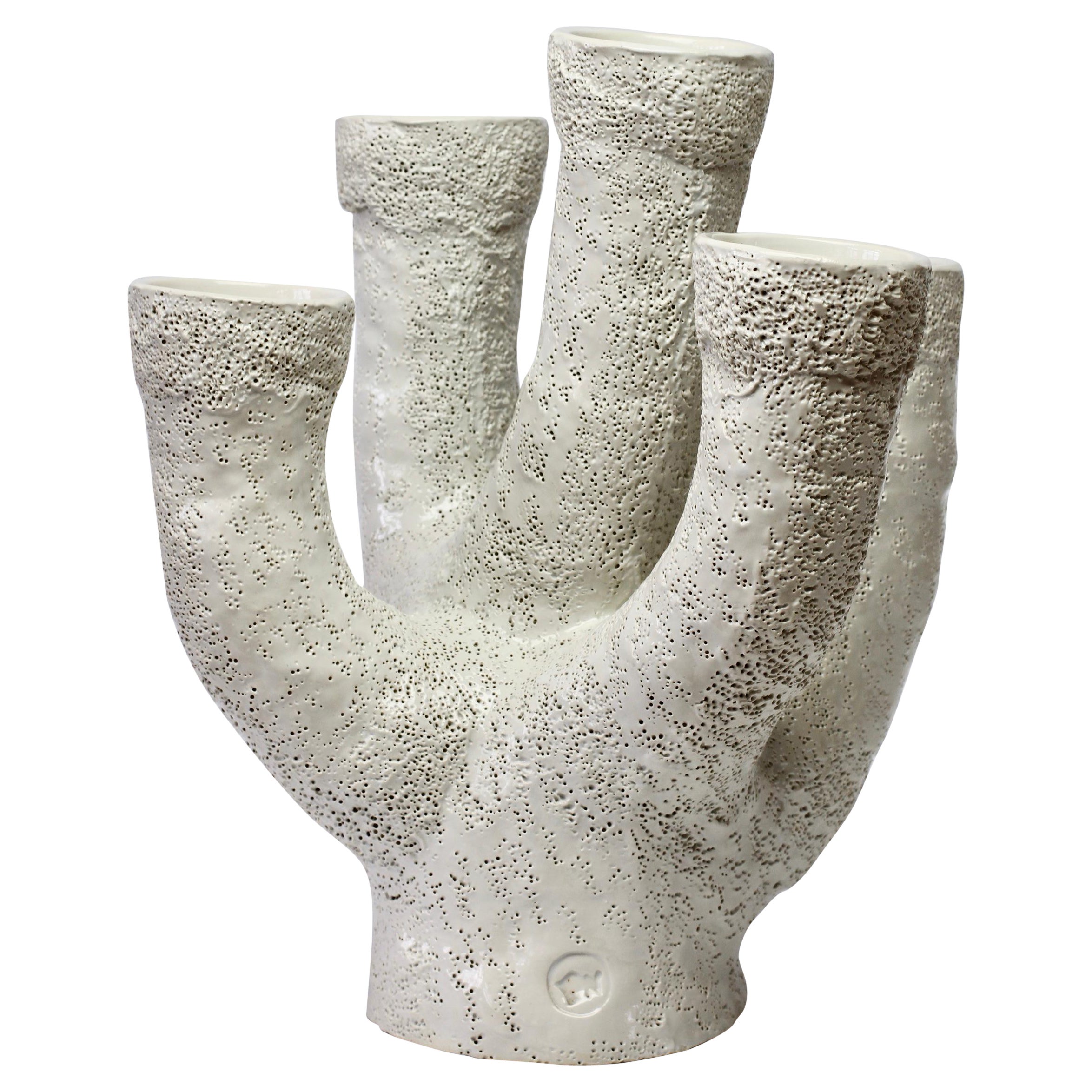 Candelabro, Portavelas o Portavelas de Cerámica Europea "Coral" Vintage Blanco