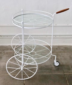 White Vintage Indoor Outdoor Patio Bar Cart with Wooden Handle