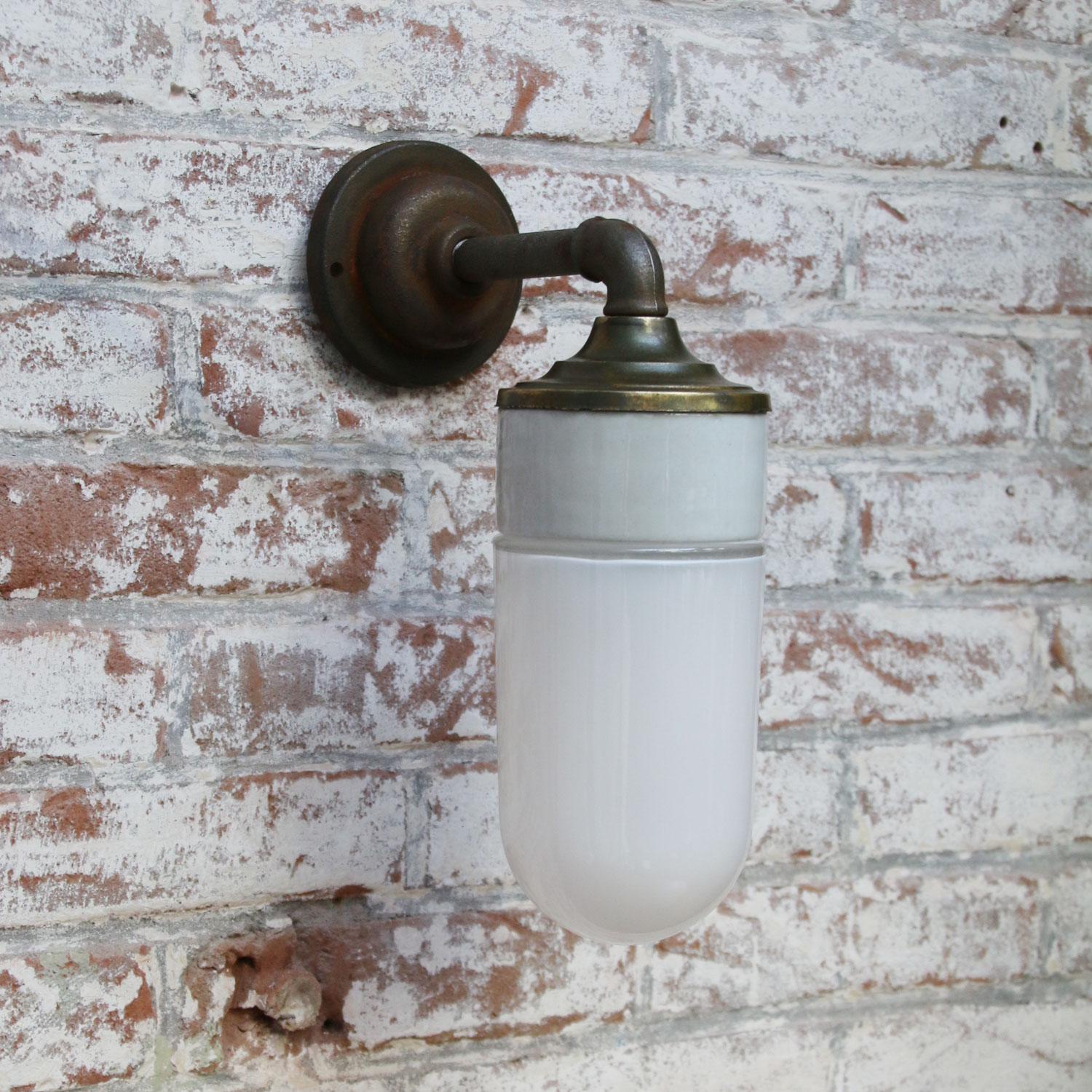 Dutch White Vintage Porcelain Brass Opaline Milk Glass Scones Wall Lights